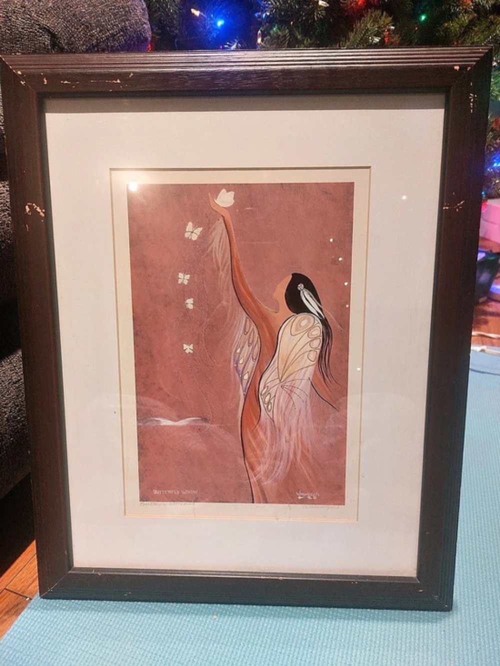 Wabimeguil Butterfly Woman Framed Art Print Pink & Brown Indigenous Art